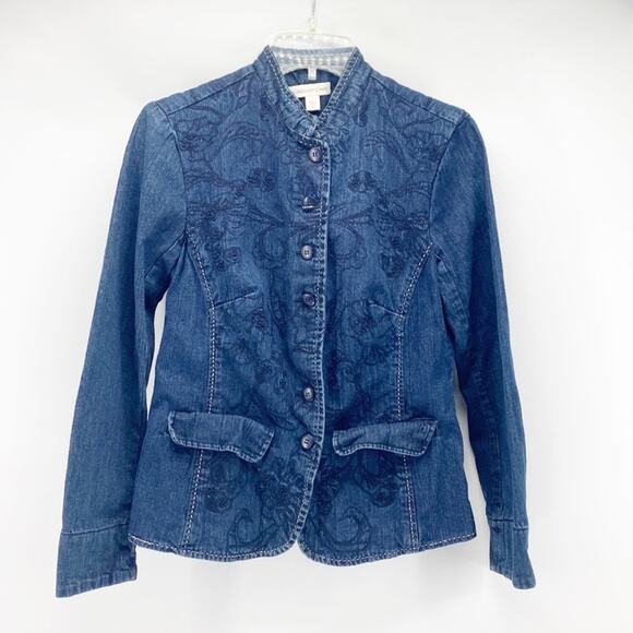 Coldwater Creek Jackets & Blazers - Coldwater Creek Denim Embroidered BOHO Jacket Nehru Collar Cottage size 6